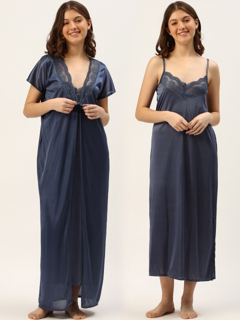 

TRUNDZ Women Grey Solid Regular Midi Nightdress with Robe