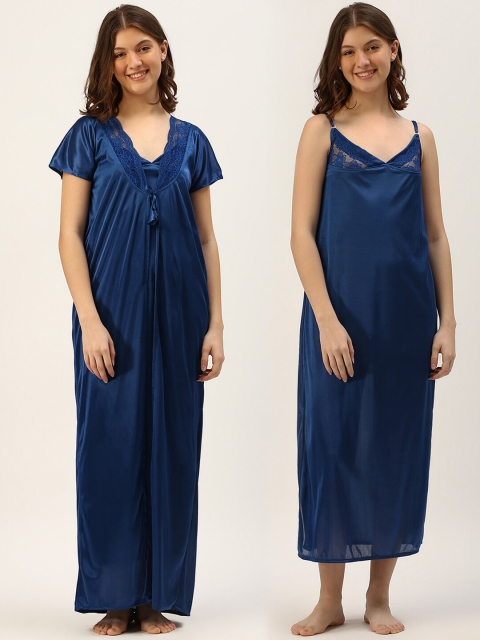 

TRUNDZ Blue Satin Slip Maxi Nightdress with Robe