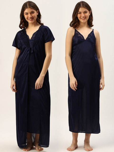 

TRUNDZ Navy Blue Satin Robe Maxi Nightdress