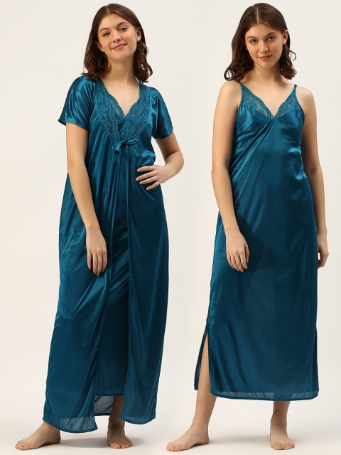 

TRUNDZ Blue Maxi Solid Set of 2 Maxi Nightdress