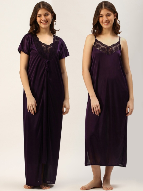 

TRUNDZ Purple Satin Robe Maxi Nightdress