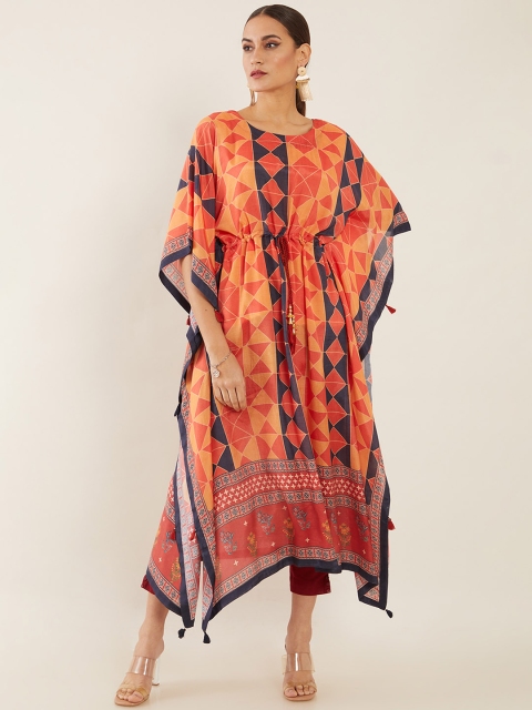 

Soch Women Chic Rust Geometric Swirling Volume Dress