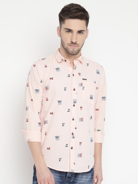 

V2 Value & Variety Men Peach-Coloured Regular Fit Printed Cotton Casual Shirt