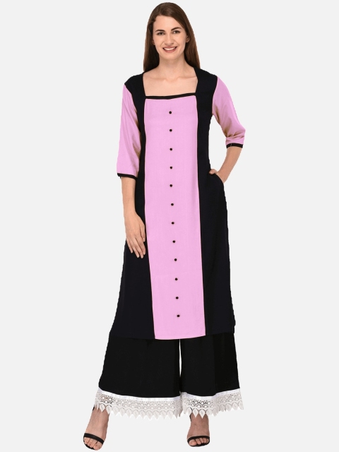 

KALINI Women Pink Colourblocked Mirror Work Tiering Kurta