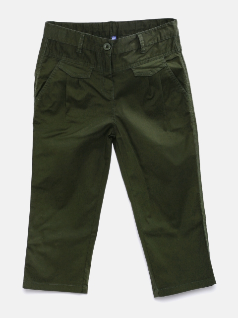

YK Girls Olive Green Solid Trousers