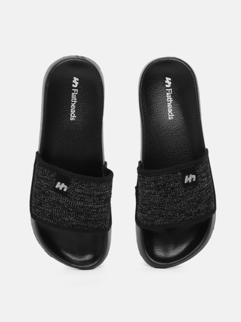 

Flatheads Men Black Solid Natural Bamboo Sliders with Brand Logo Applique Detail