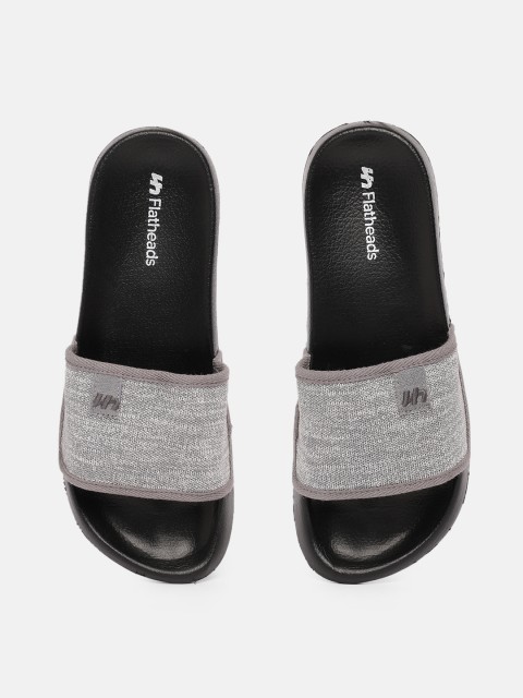 

Flatheads Men Grey & Black Solid Natural Bamboo Sliders with Brand Logo Applique Detail