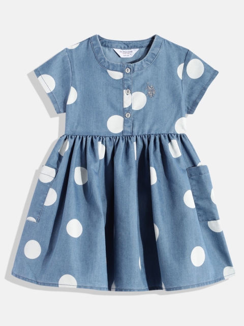 

U.S.Polo Assn.Kids Girls Blue Polka Dot Fit & Flare Dresses