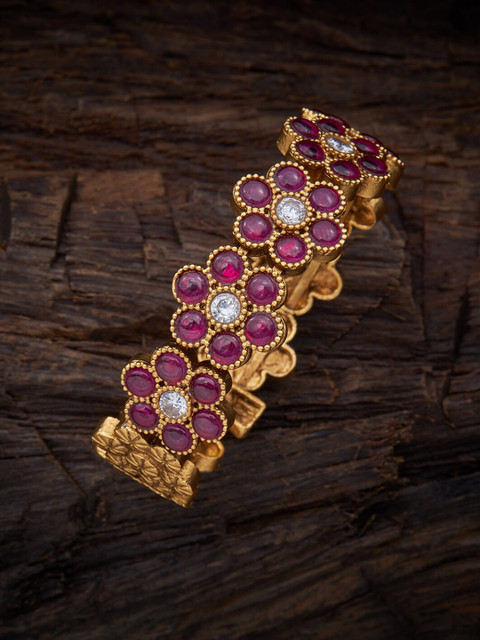

Kushal's Fashion Jewellery Gold-Plated Red & White Stone Studded Bangle