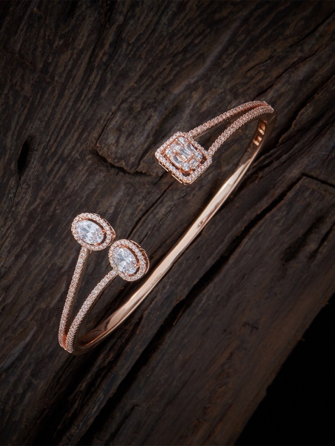 

Kushal's Fashion Jewellery Women Rose Gold Plated & White Studded Cuff Bracelet