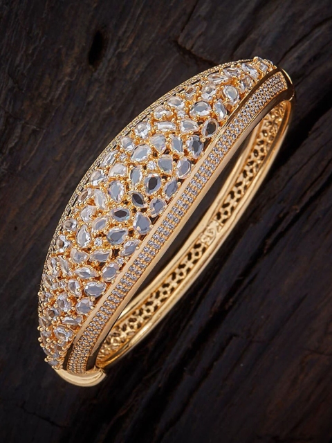 

Kushal's Fashion Jewellery Rose Gold-Plated & White Pear Cut Zircon Kada Bangle