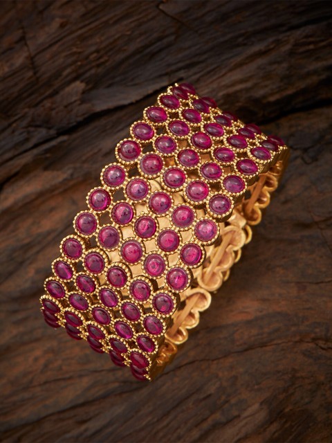 

Kushal's Fashion Jewellery Gold-Plated & Red Ruby Stone-Studded Kada