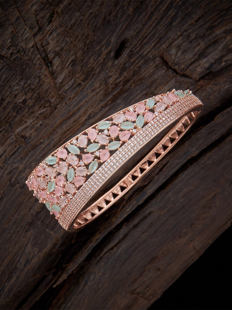 

Kushal's Fashion Jewellery Rose Gold-Plated Pink & Green CZ-Studded Bangle