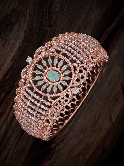 

Kushal's Fashion Jewellery Rose Gold-Plated & Green Zircon Studded Kada Bangle