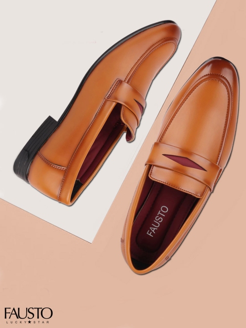

FAUSTO Men Tan-Brown Solid Loafers