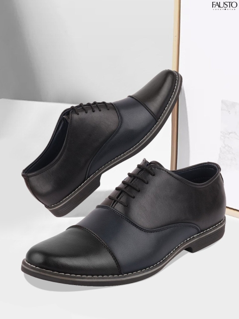 

FAUSTO Men Black & Navy Blue PU Formal Oxfords