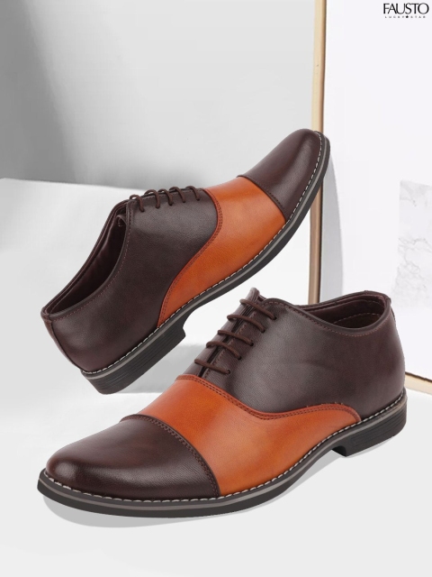 

FAUSTO Men Brown Textured Colour Blocked Formal Oxfords