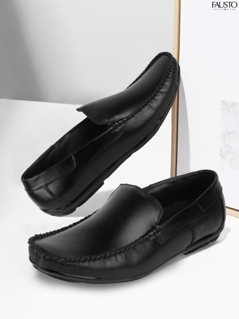 

FAUSTO Men Black Solid Leather Formal Loafers