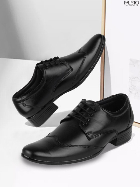 

FAUSTO Men Black Leather Formal Derbys