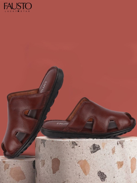 

FAUSTO Men Tan Leather Comfort Sandals