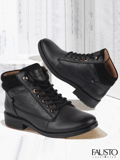 

FAUSTO Men Black Perforations Lightweight Leather Flat Boots