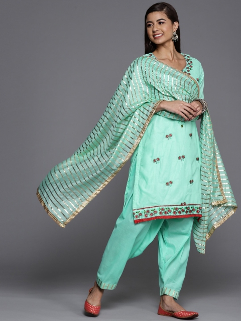 

Chhabra 555 Women Sea Green Ethnic Motifs Embroidered Kurta with Trousers & Dupatta