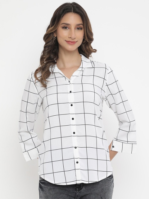 

V2 Value & Variety Women White Windowpane Checks Checked Casual Shirt