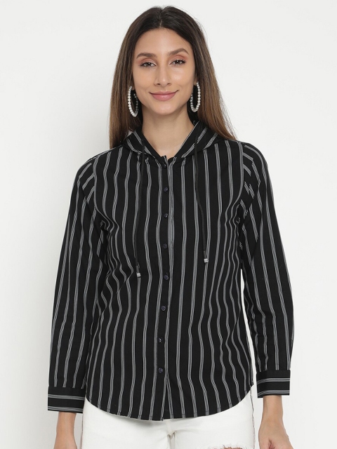 

V2 Value & Variety Women Black & White Striped Casual Shirt