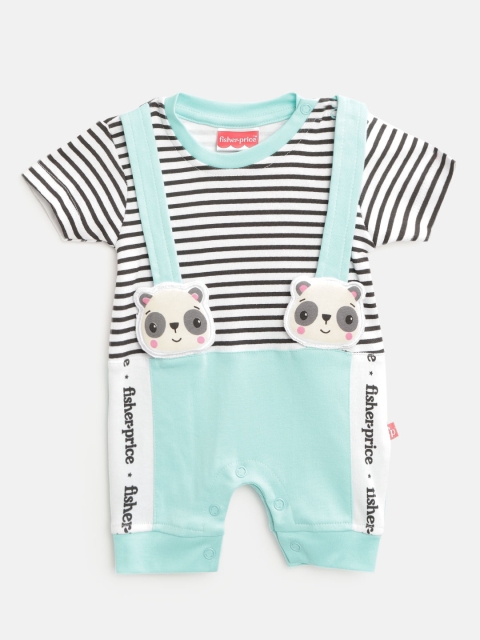 

Fisher Price X Moms Love Infant Boys White & Blue Striped Applique Cotton Rompers