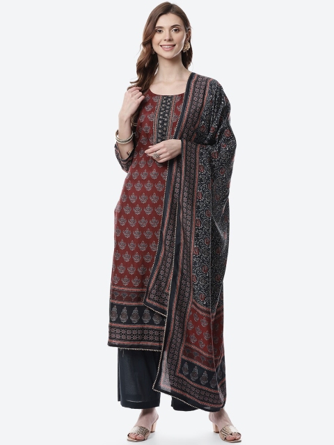 

Meena Bazaar Women Blue & Maroon Ethnic Motifs Printed Unstitched Dress Material