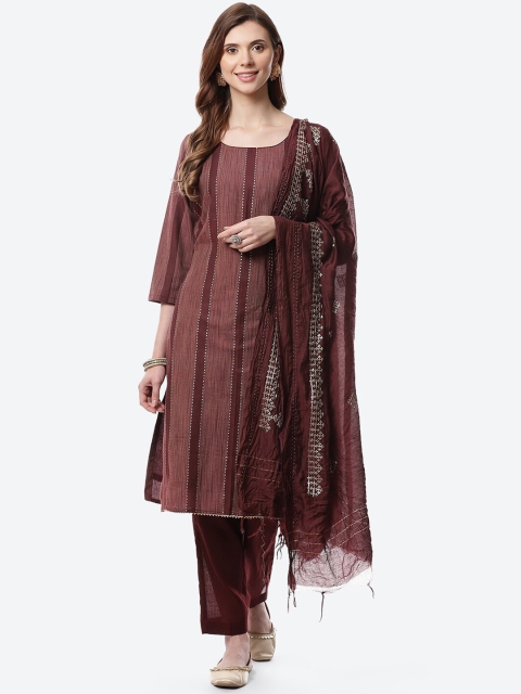 

Meena Bazaar Maroon & White Pure Cotton Unstitched Dress Material
