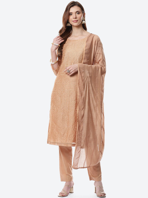 

Meena Bazaar Peach-Coloured Embroidered Unstitched Dress Material