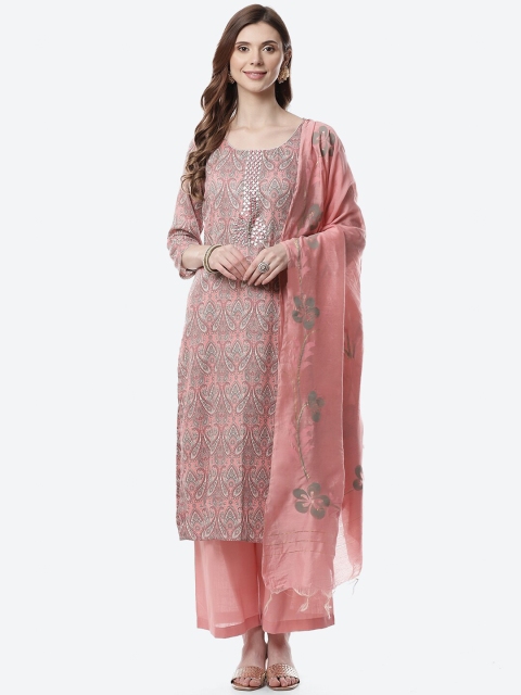 

Meena Bazaar Pink & Grey Printed Pure Cotton Unstitched Dress Material