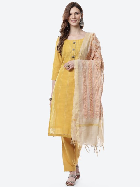 

Meena Bazaar Women Mustard & Beige Embroidered Unstitched Dress Material