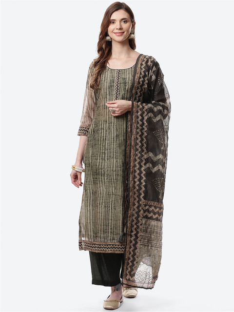

Meena Bazaar Green & Black Printed Unstitched Dress Material