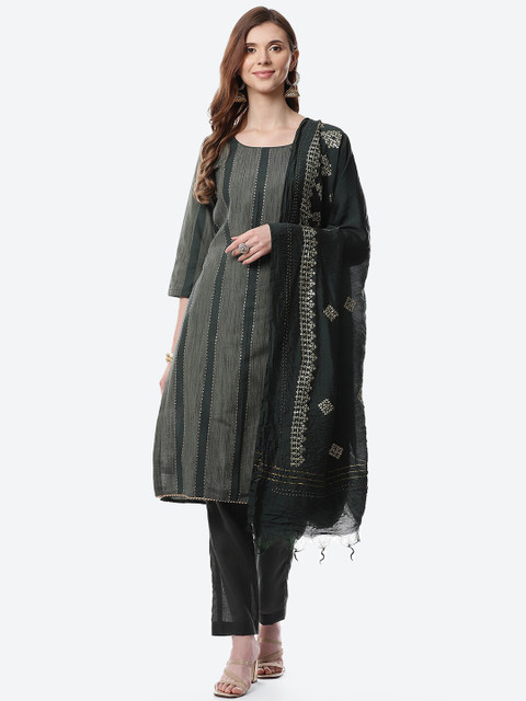 

Meena Bazaar Green & Black Pure Cotton Unstitched Dress Material