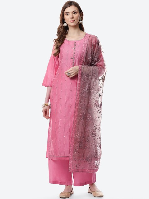 

Meena Bazaar Pink Embroidered Unstitched Dress Material