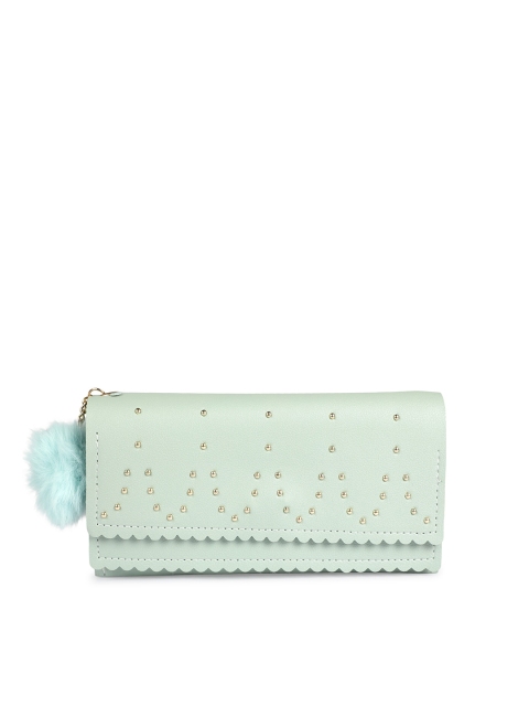 

ZEVORA Women Green & Gold-Toned Embellished PU Two Fold Wallet