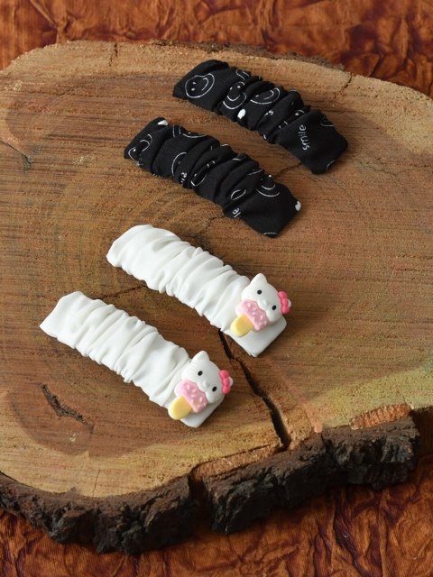 

FUNKRAFTS Girls Set Of 4 White & Black Textured Hair Clips