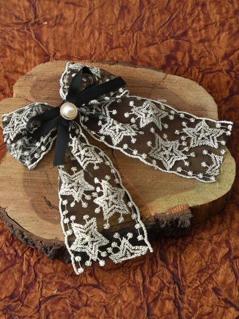 

FUNKRAFTS Girls Black Embroidered Bow Hair Clip