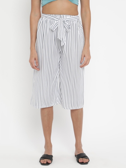 

V2 Value & Variety Women White & Black Striped Capris