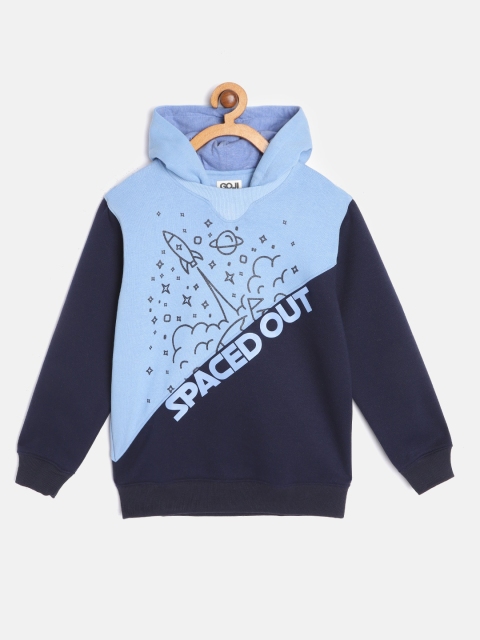 

GOJI Kids Blue Printed Cotton Hooded Sweatshirt