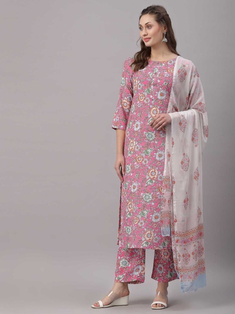 

KALINI Women Pink & White Floral Printed Kurta with Trousers & Dupatta