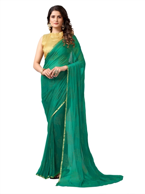 

KALINI Green & Gold-Toned Embellished Mukaish Saree
