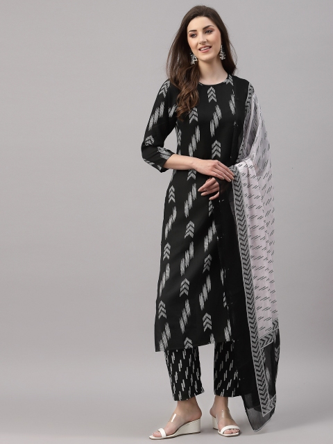 

KALINI Women Black Printed Kurta & Trousers With Dupatta