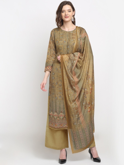 

Stylee LIFESTYLE Green & Grey Printed Pure Silk Unstitched Dress Material