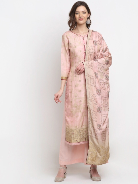 

Stylee LIFESTYLE Pink & Gold-Toned Silk Printed Jacquard Unstitched Dress Material