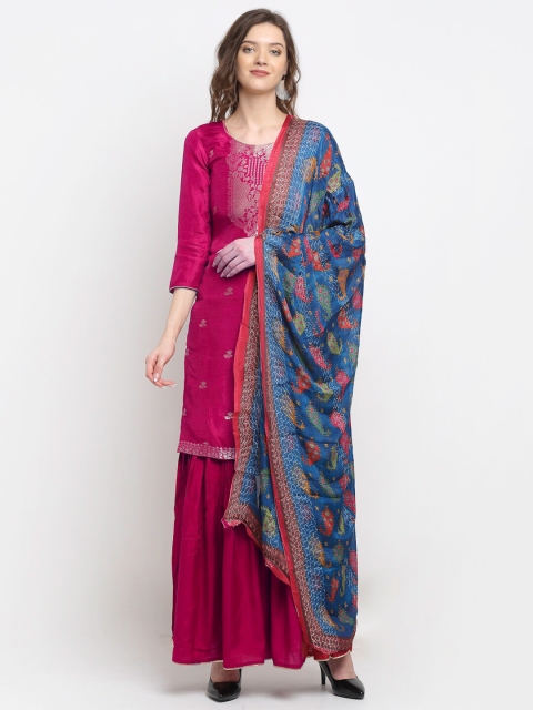 

Stylee LIFESTYLE Magenta & Blue Silk Jacquard Unstitched Dress Material