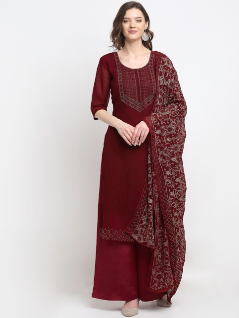 

Stylee LIFESTYLE Maroon & Gold-Toned Embellished Unstitched Dress Material