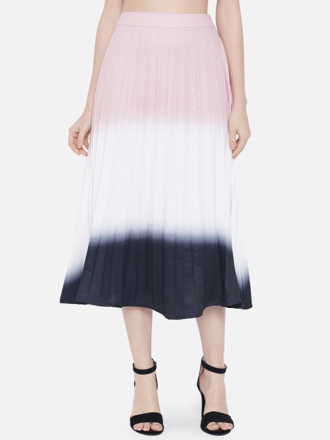 

Yuvraah Women Pink & White Colourblocked Accordion Pleat Skirt